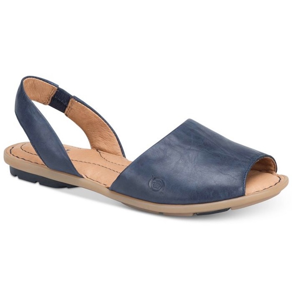Born Trang Blue Leather Slingback Flat Sandals Peep-toe Cushioned Women’s 8M - Picture 4 of 14